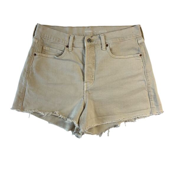 Old Navy Women's 14 Sky-Hi A-Line Beige Raw Hem Shorts Button Front - Picture 1 of 8